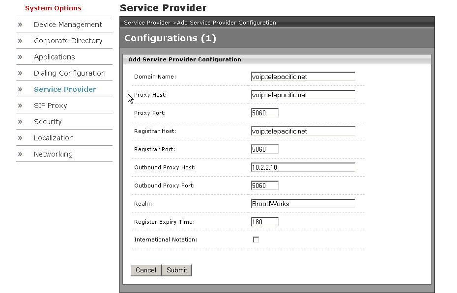 2. Configure Service Provider Functionality. Navigate to the Service Provider web page by clicking Service Provider Configuration Add.