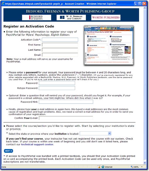 3 Student Option Two: Register with an Activation Code 1. Students should go to http://courses.bfwpub.com/myers10einmodules and select the REGISTER an Activation Code link.