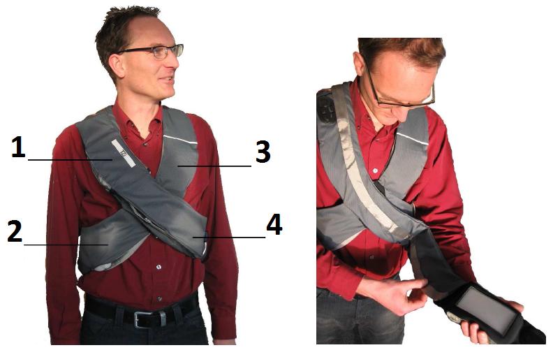 Figure 1.1: Illustrates a wearable system that an aircraft technician could use during maintenance activities. A vest is shown with a miniaturized computer inside.
