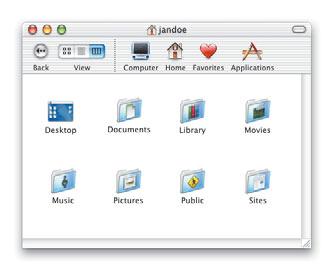 Finder windows When you first start Mac OS X, the Finder window shows your home, your personal space on your computer for documents, applications, fonts, and other software.