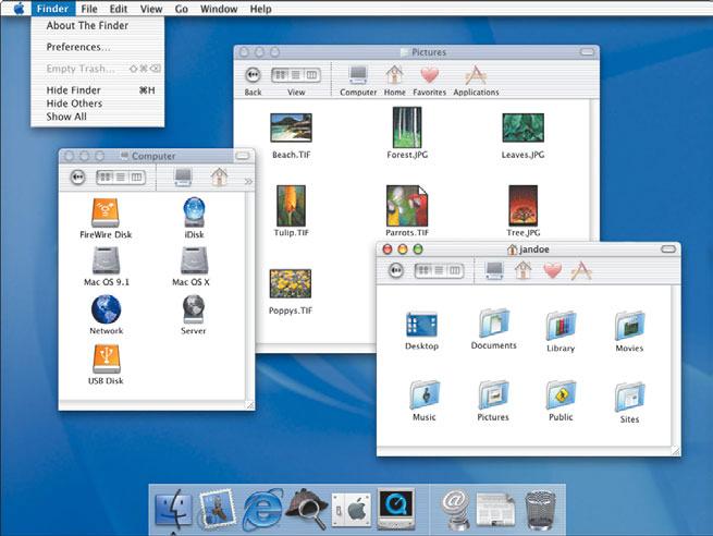 The Finder is the gateway to your computer and network. Use the Finder to access disks, connect to servers, and open your documents. The Finder Use the Finder application menu to set preferences.