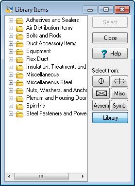 Item Selector The item selector window allows you to select the item you want to add to your Assembly or TakeOff.