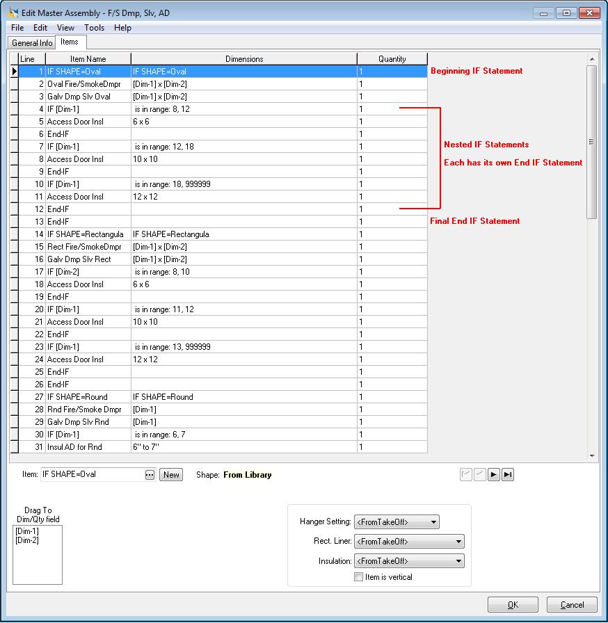 The AutoBid SheetMetal software includes several Master Assemblies that use nested If statements. You might review how these are set up before you begin creating your own.