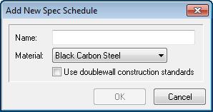 Add/Duplicate Trimble highly recommends that you duplicate and then modify the resulting Specification Schedules rather than adding a new schedule in its entirety.