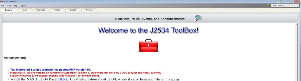 3. The Toolbox will open with 6 tabs available.