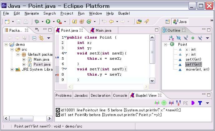 Bugdel Editor Bugdel View Figure 2. Bugdel Editor and Bugdel View a program directly in an AOP language like AspectJ.