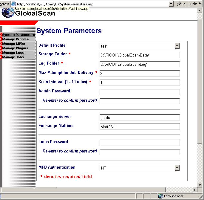 II. imanage Administration Procedures In order for the GlobalScan server to process scanned documents via imanage you must first establish administration parameters, as follows 1.