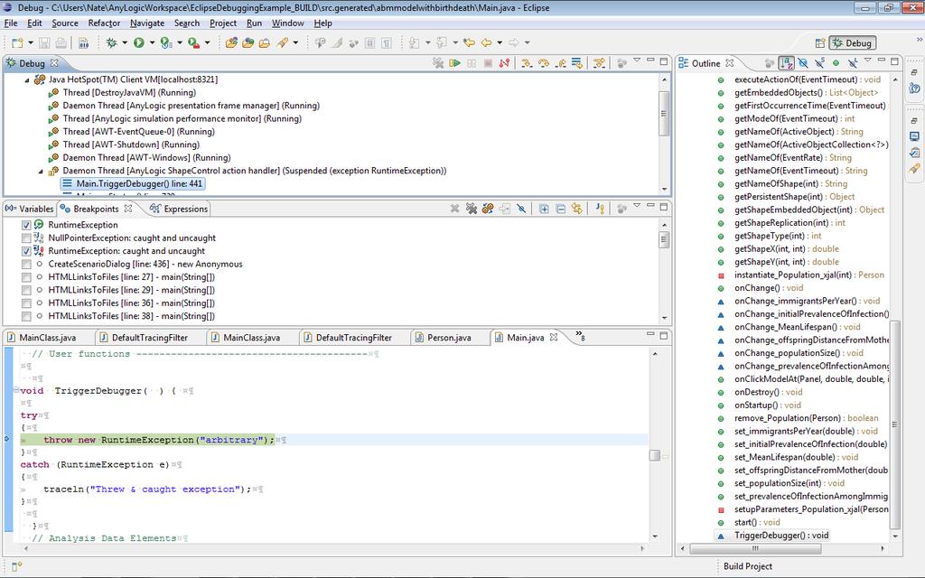 Back in Eclipse, the Debugger Should have been Triggered & at Exception Handler (If
