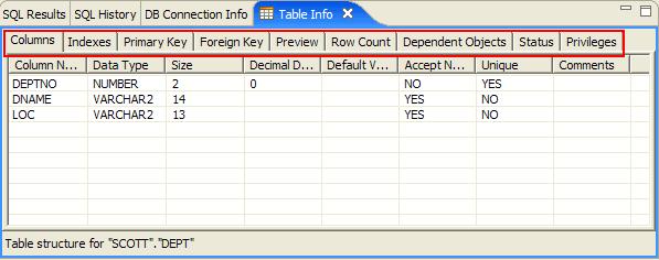 Figure 31. Table Information view 6. Advanced Features There are advanced features, such as performance optimizations, that Database Explorer users who work with large databases should know about.