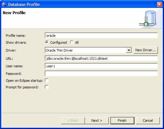 Completed New Connection Profile 2. Enter Oracle for the Profile Name 3. Select the Oracle Thin Driver from the drop-down in the Driver field.