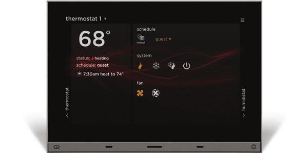 comfort system interfaces { Support HVAC control and feedback from Vantage thermostats or supported partners Graphic represents current mode (redheating, blue-cooling, off, etc.