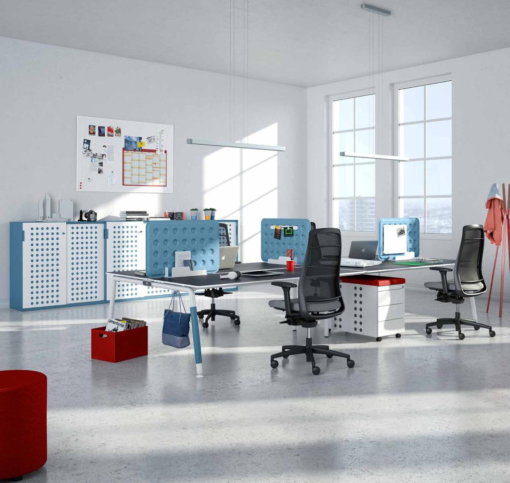 THE WORKSTATIONS CAN BE USED AS STARTER DESKS AND EXTENSIONS, ALLOWING FLEXIBLE ADDITION AND REARRANGEMENT, AND WIRING IS STRAIGHTFORWARD.