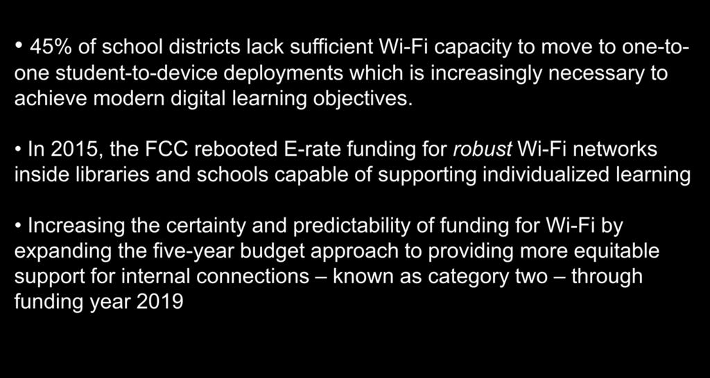 WiFi in Schools 45% of school districts lack sufficient Wi-Fi