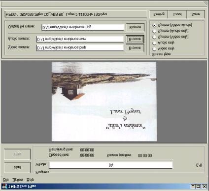 3.8 Selection of files to encode Click on button of the fields Video source and Audio source to look for the BMP and WAV file couple to be used to generate the first of the MPG files to be recorded