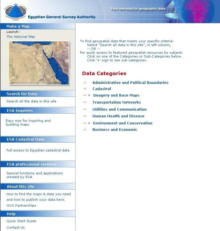 ESA GIM Web Portal home page,