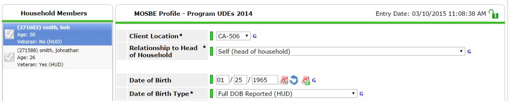 15 MOSBE Profile Program UDE s 2014 Section 1: Client Location and Relationship to Head of Household Client