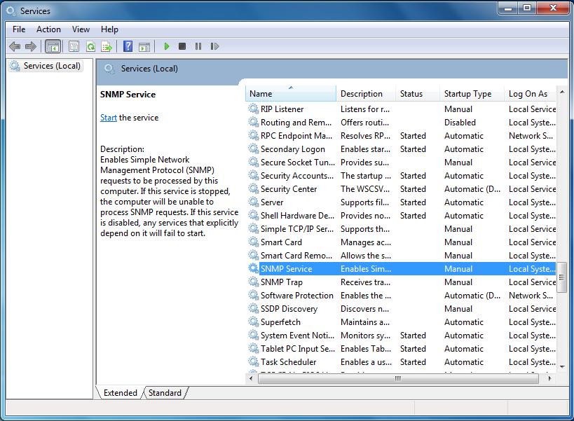 Figure 1-1 Windows Services If the SNMP service does not exist, you can turn on the Simple Network Management Protocol by the following steps. Here is a Windows 7 example. 1. Go to Control panel > Programs and Features.