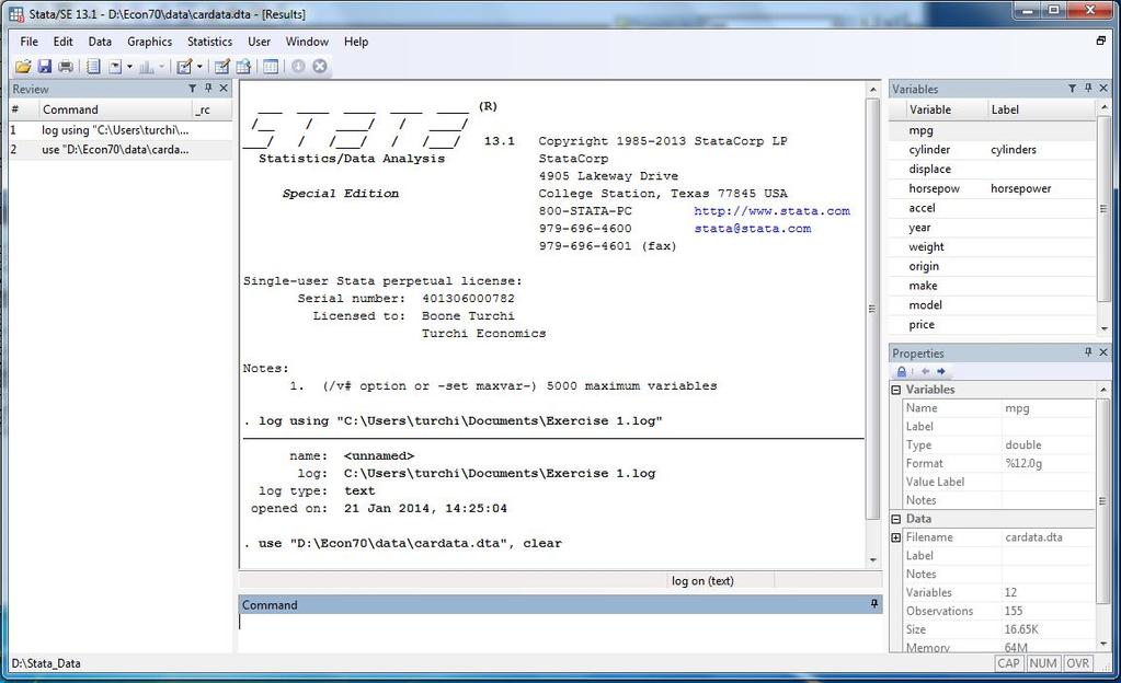 Stata will open with the file already in memory and ready to use.) 5. Stata will read in the data.