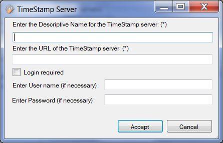 Fig. 28. TimeStamp Server. With the option manage timestamp server list, it s possible to manage an array of several timestamp server authorities (TSA) available for the application.