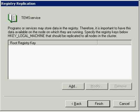 Figure 28. List all registries using the Registry Replication Specify the registry entries that must be replicated to the second cluster node.