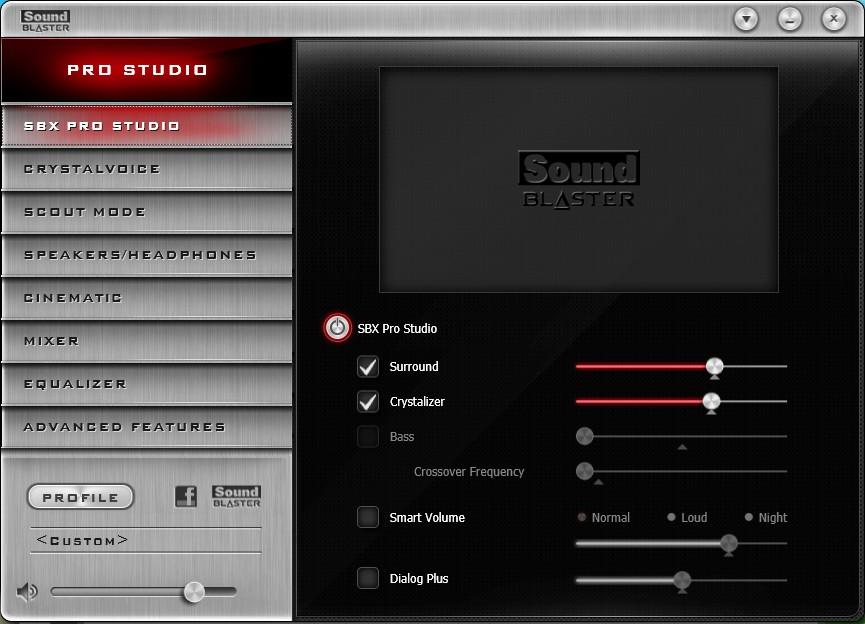 SBX Pro Studio Settings 1. SBX Pro Studio enhancements Select to turn on or turn off each enhancement. You can hover your mouse cursor over each enhancement to display a brief explanation. 2.