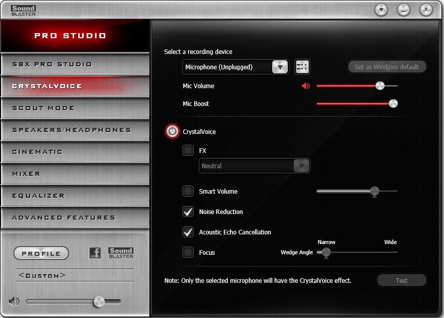 CrystalVoice Settings 1. First select the recording device. 2. Next, turn on CrystalVoice and select to turn on or turn off each of the available enhancements.