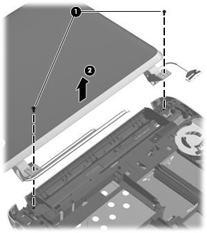 5. Remove the display assembly (2). NOTE: See Display panel on page 34 and Webcamera module on page 35 for display bezel, display panel, and webcamera module removal procedures. 6.