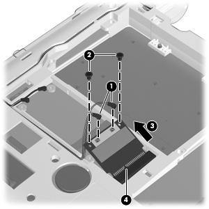 4. Remove the WLAN module (3) by pulling it away from the slot at an angle.