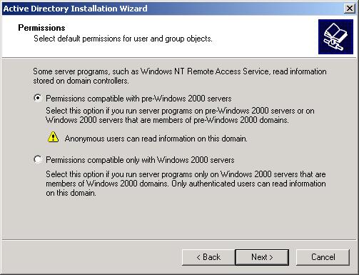 2947c01.fm Page 29 Tuesday, April 29, 2003 3:42 PM Running the Windows 2000 Server Installation Process 29 FIGURE 1.9 The Permissions dialog box 13.