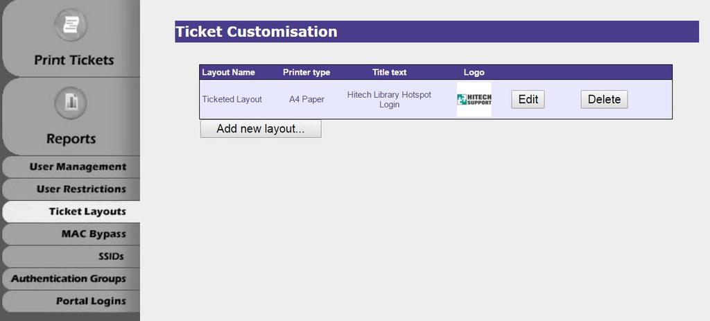 5.2 Ticket Layouts This section is used to create, edit and customise the Ticket layouts that are used to print tickets. This section is only available for Admin level accounts. 5.2.1 Section Overview 1.
