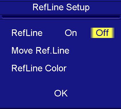 RefLine (Reference line) Choose the menu Ref line and the following menu will appear. With the OK button you can choose to activate or deactivate the refline.