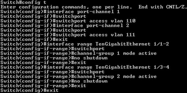 1.4.2 Configuring the Cisco 4900M Switch Login to the Catalyst 4900M and enter the following commands (Figure 23) to configure port channels and add them to the ports.