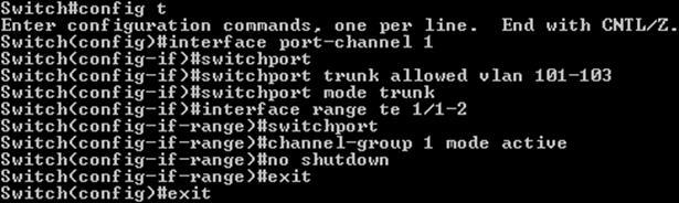 1.5.2 Configuring the Cisco 4900M Switch Login to the first Catalyst and enter the following commands (Figure 33) to