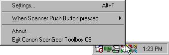Using the Shortcut Buttons When you start ScanGear Toollbox, the ScanGear Toolbox CS shortcut button (or the ScanGear Toolbox FAU shortcut button ) or both buttons are displayed in the lower right