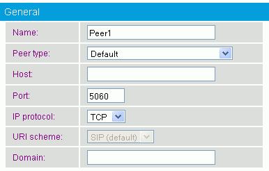 Dialogic Diva SIPcontrol TM Software 2.5 Reference Guide You can configure the following parameters in the General section when you define or modify a SIP Peer: Name: Enter a name for the SIP peer.