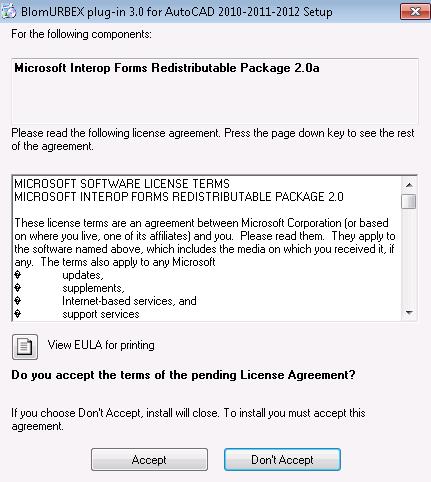 4 Installing BlomURBEX plug-in for AutoCAD 2010/2011/2012 1. Ensure you are logged onto your computer with Administrator privileges. 2. Close all programs. 3.