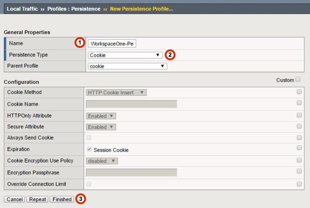 Persistence Profile Configuration Create a Persistence Profile with the following settings. 1.
