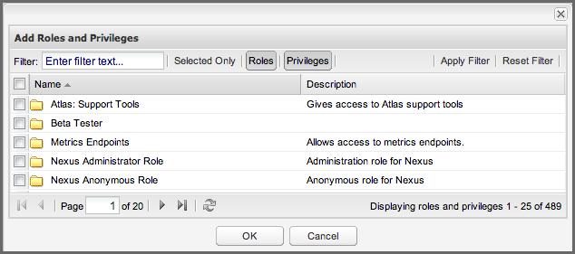 To assign a role or privilege to a role, click on Add button under Role/Privilege Management to access the Add Roles and Privileges dialog displayed in Figure 6.35.