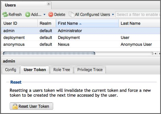 Repository Management with Nexus 159 / 420 Figure 6.43: User Token Reset for Specific User in Security Users Administration Warning Resetting user tokens forces the users to update the settings.
