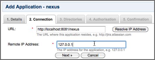 Repository Management with Nexus 201 / 420 Clicking on Next will advance the form to the Connection tab shown in Figure 9.2. In this tab you need to supply the URL of your Nexus application instance and the remote IP address for Nexus.