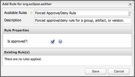 configuration dialog displayed in Figure 10.11. The dialog to add rules allows you to select the available rule, e.g., a Forced Approve/Deny Rule, and configure the rule properties.