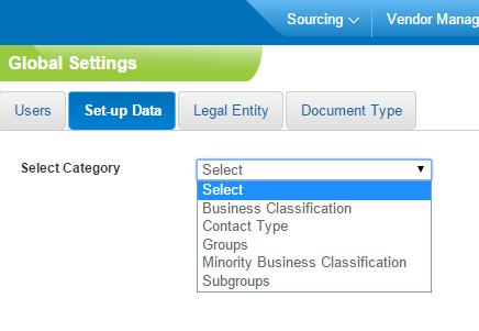 Set-up Data Use this drop-down to select values that may be used in relation to vendors.