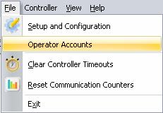 There is no default account, so you must set up at least one operator account. 1. Go to File > Operator Accounts. 2. Click New. 3.