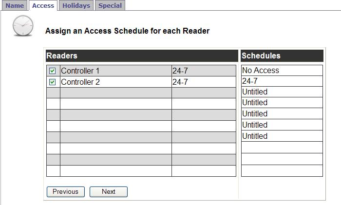 5. Click an access schedule to apply it to the reader. 6.