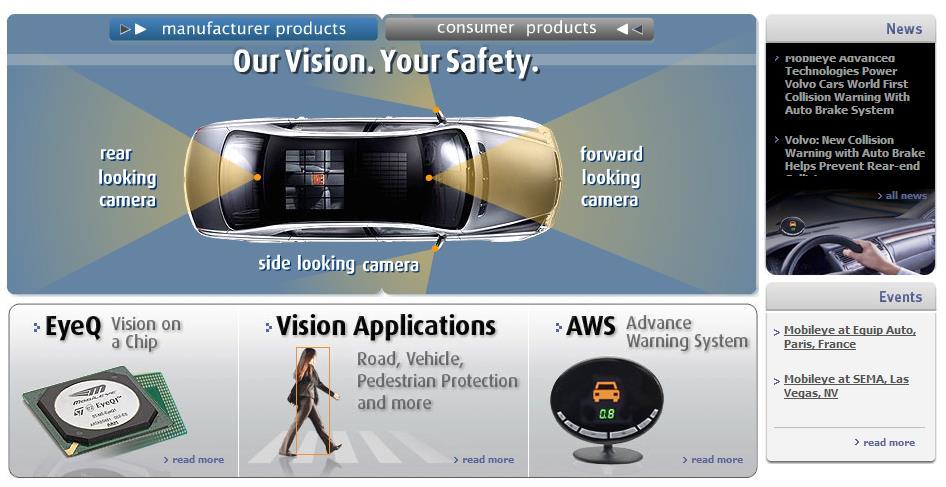 CV Applications: Smart Cars Mobileye: vision systems currently in many cars Pedestrian collision warning, Lane departure, Forward