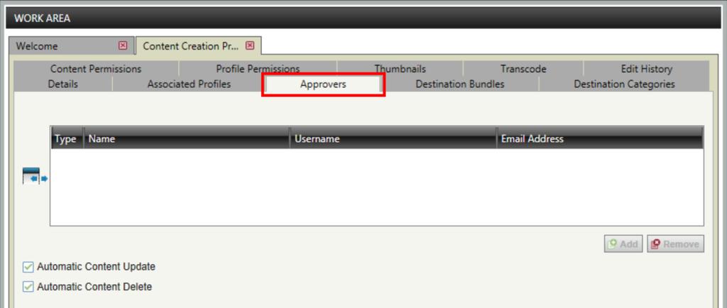 7 In the Approvers tab, shown next, click Resource Control, and in the Users & Groups panel click the admin users