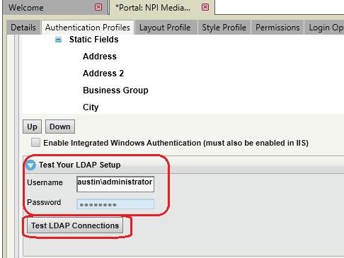 9 Click the arrow next to Test your LDAP Setup (if collapsed) and enter the user name and password and click Test LDAP Connections. You should have a successful connection.