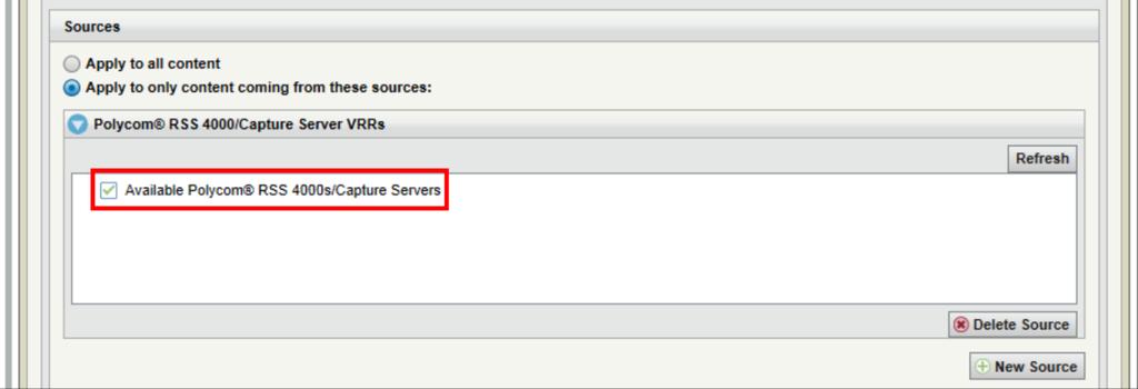 9 Select the check box next to the Polycom RSS 4000 or RealPresence Capture Server you want to enable RAMP for.