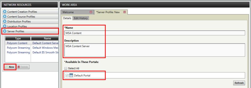 Streaming server profile To configure the content server profile for the MSA: 1 In the Network Resources panel, click to expand Server Profiles.