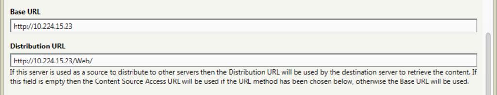 The Distribution URL is used to retrieve content from this server when it is being used as a distribution source.